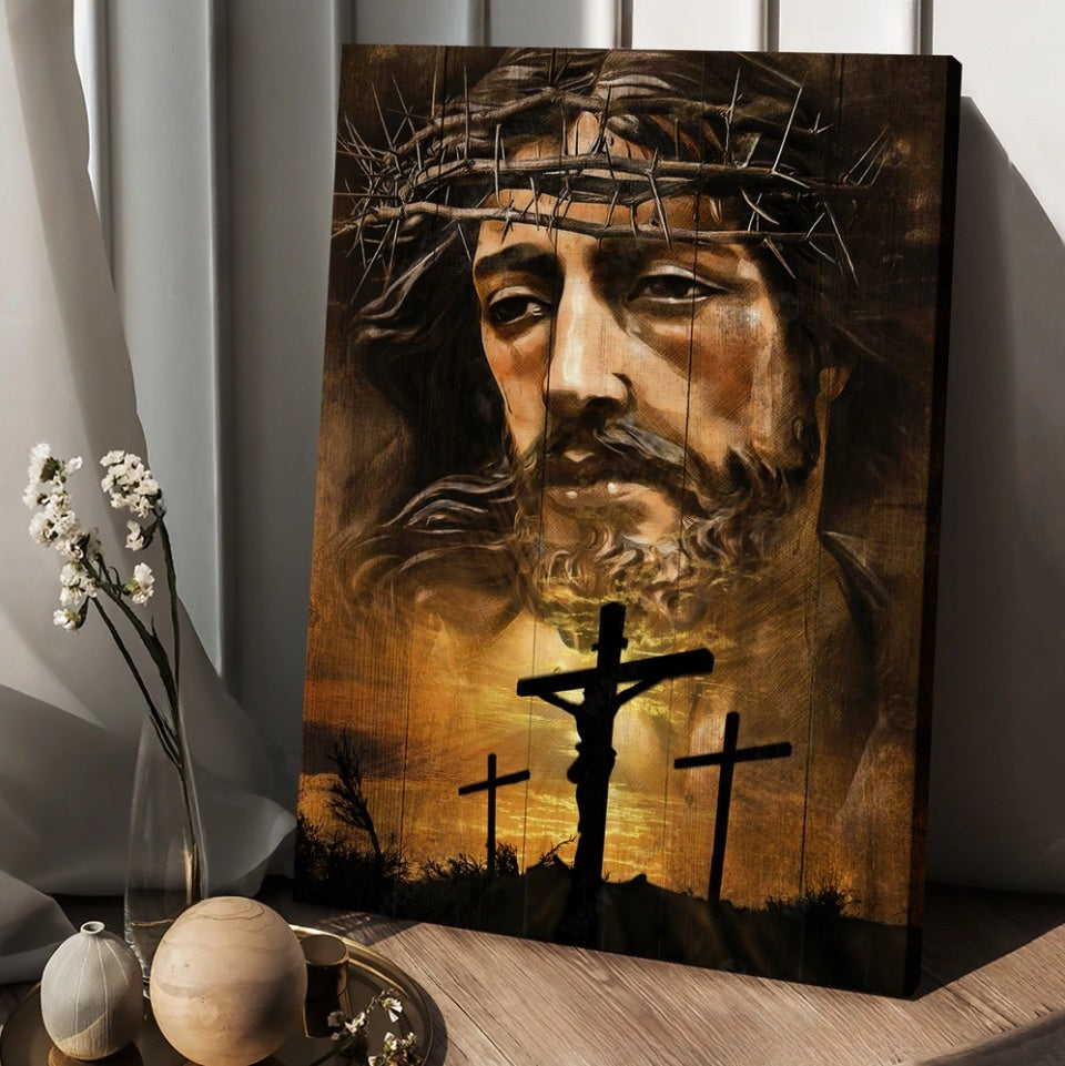 Watercolor Jesus Crown Of Thorn Jesus On The Cross Canvas Wall Art – Christian Wall Posters – Religious Wall Decor