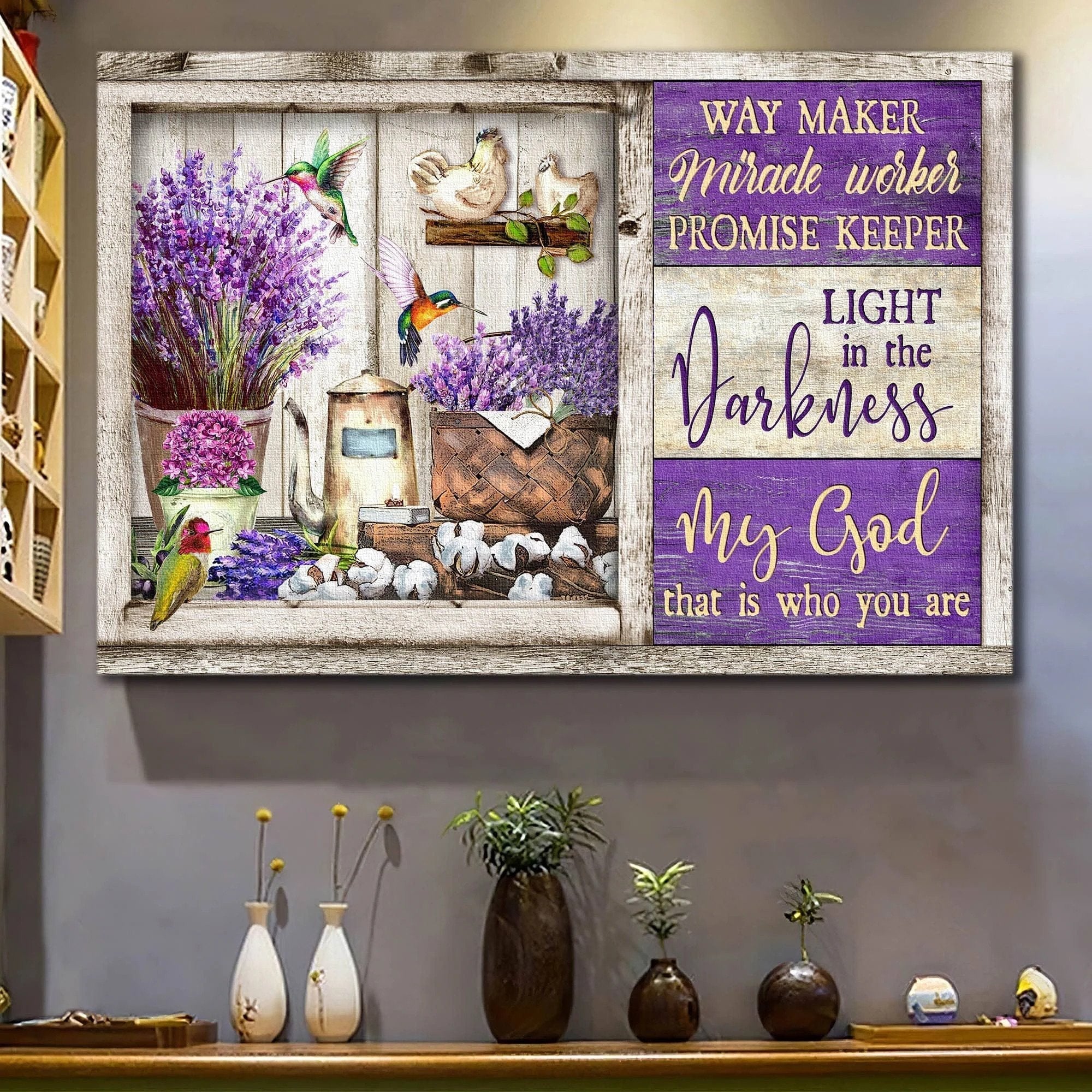 Way Maker Miracle Worker Lavender Canvas Wall Art – Christian Poster – Religious Wall Decor