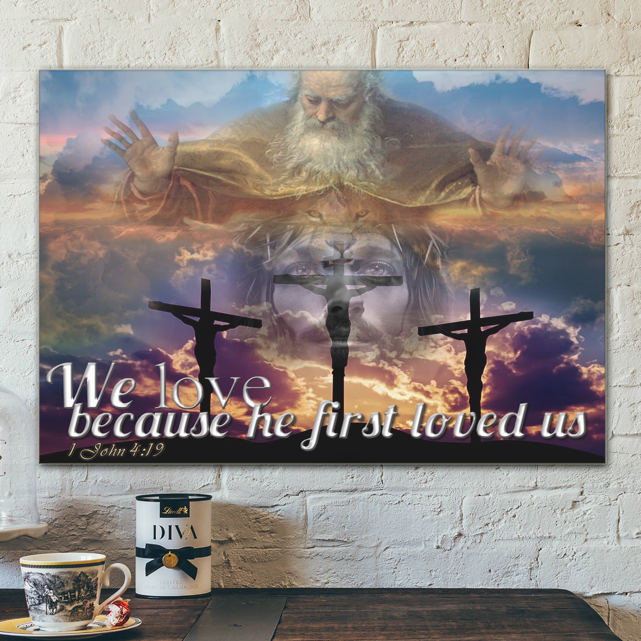 We Love Because He First Loved Us – Canvas Wall Art – Jesus Pictures – Christian Canvas Prints – Faith Canvas – Bible Verse Canvas