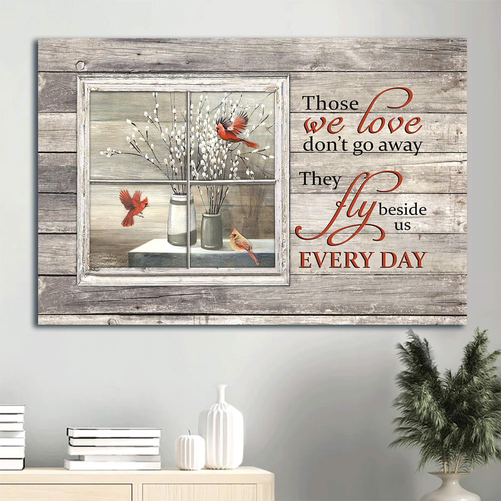 White Willow Blossoms Baby White Flower Red Cardinal Vintage Window Those We Love Don’t Go Away Heaven Canvas Wall Art – Christian Wall Decor