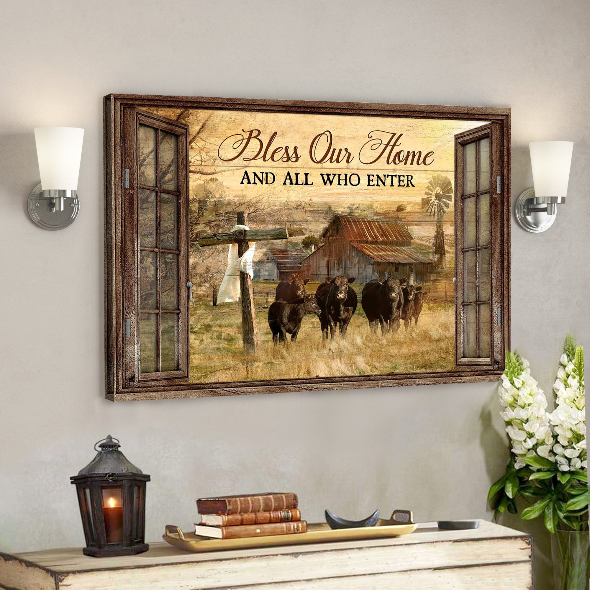 Window Barn And Tranquil Farm – Bless On Home Who Are Enter Canvas Wall Art – Bible Verse Canvas – Scripture Canvas Wall Art