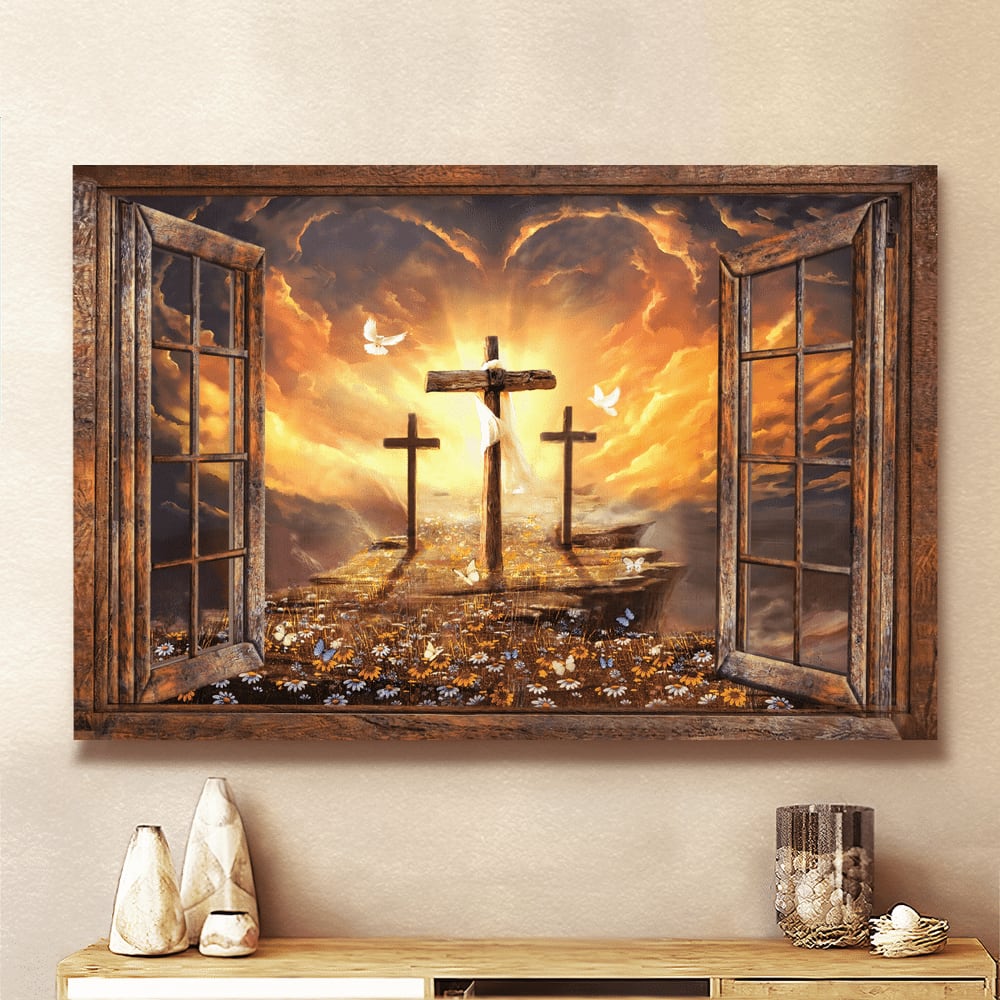 Window Sunset Path To Heaven Jesus Landscape Canvas Wall Art – Jesus Canvas Pictures – Christian Wall Posters