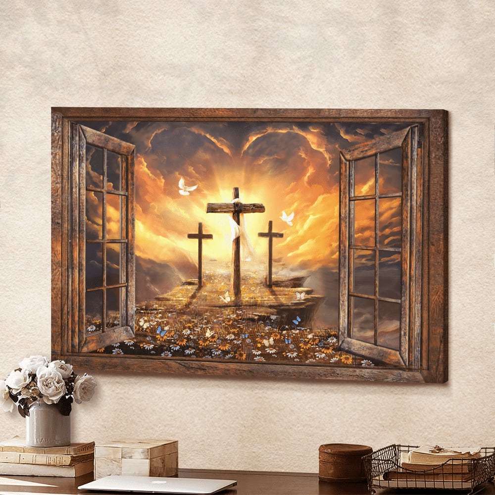 Window Sunset Path To Heaven Jesus Landscape Canvas Wall Art – Jesus Canvas Pictures – Christian Wall Posters