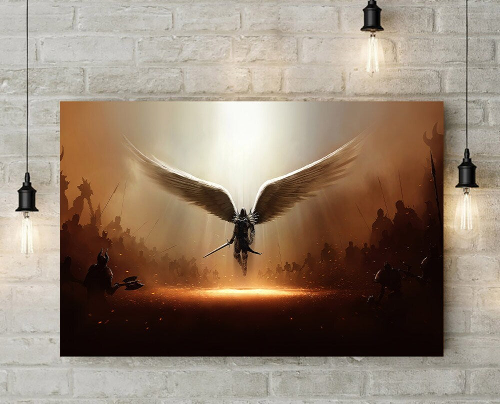 Wings Of God Warrior Canvas Wall Art – Christian Poster – Religious Wall Decor