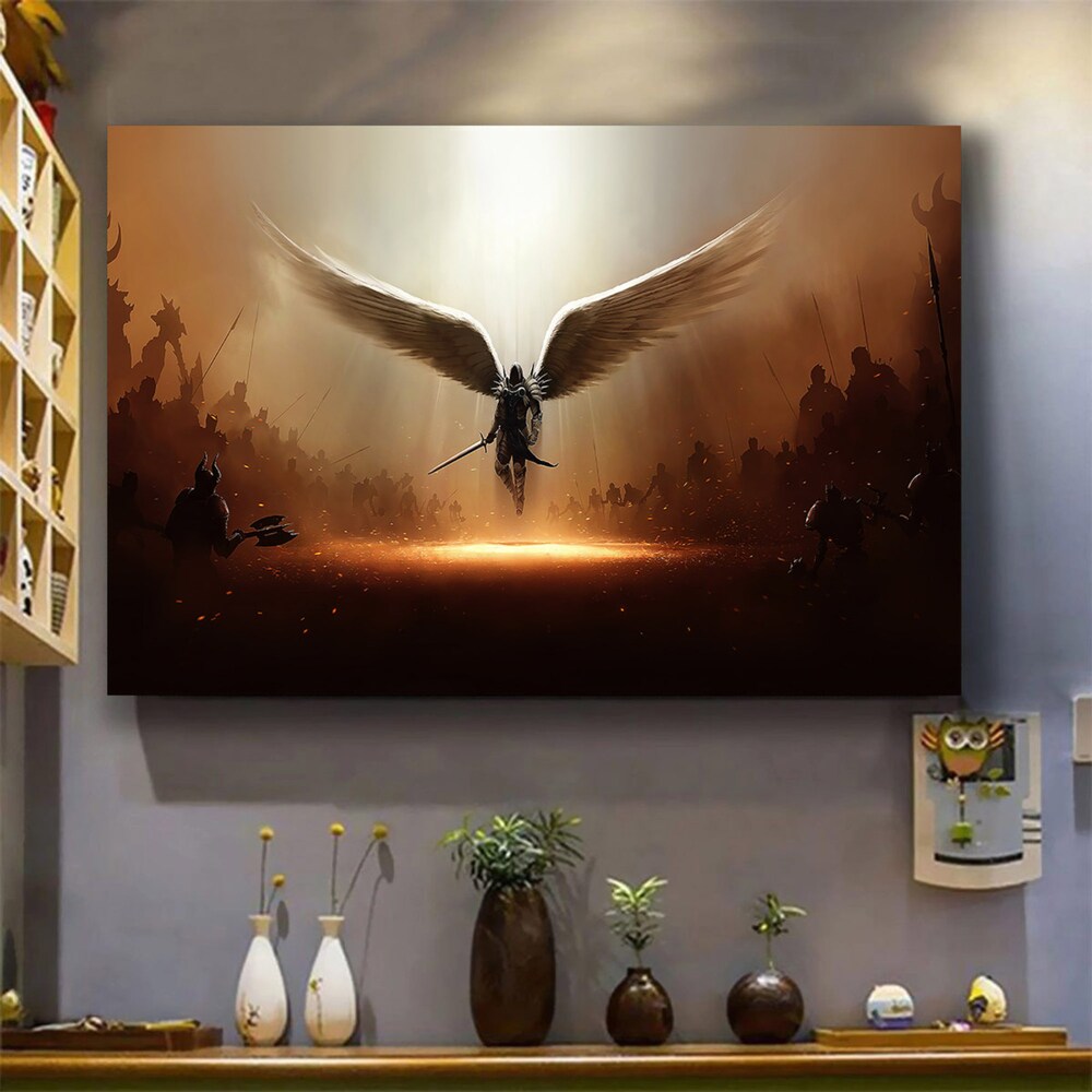 Wings Of God Warrior Canvas Wall Art – Christian Poster – Religious Wall Decor