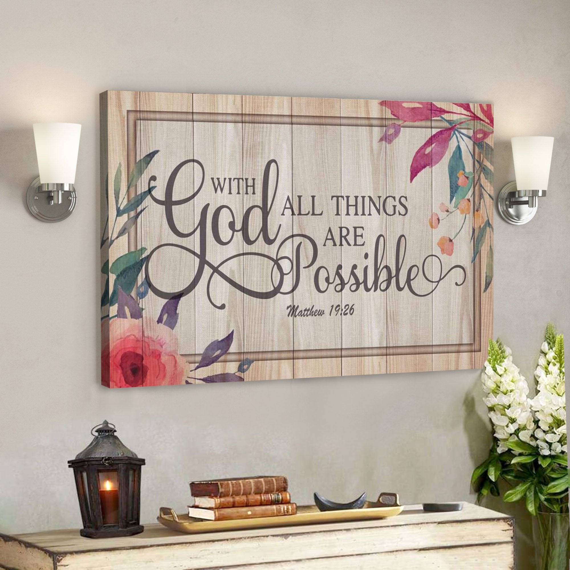 With God All Things Are Possible Matthew 19:26 Wall Art – Bible Verse Canvas Wall Decor