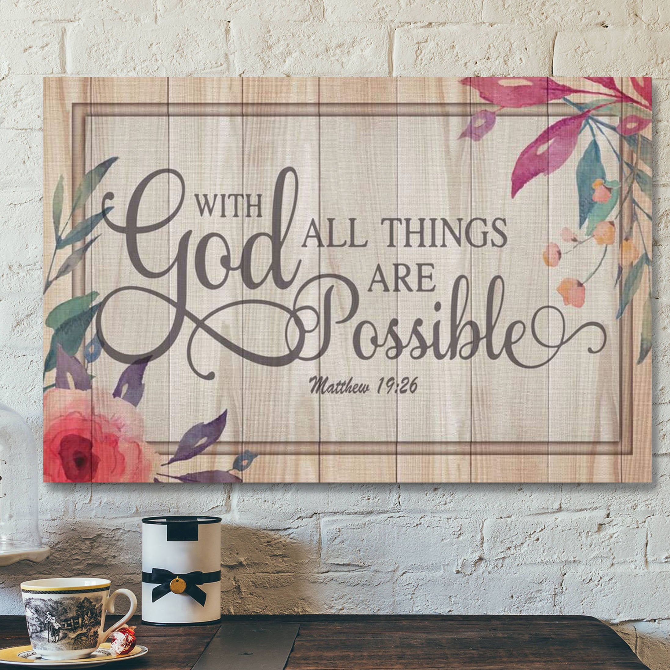 With God All Things Are Possible Matthew 19:26 Wall Art – Bible Verse Canvas Wall Decor