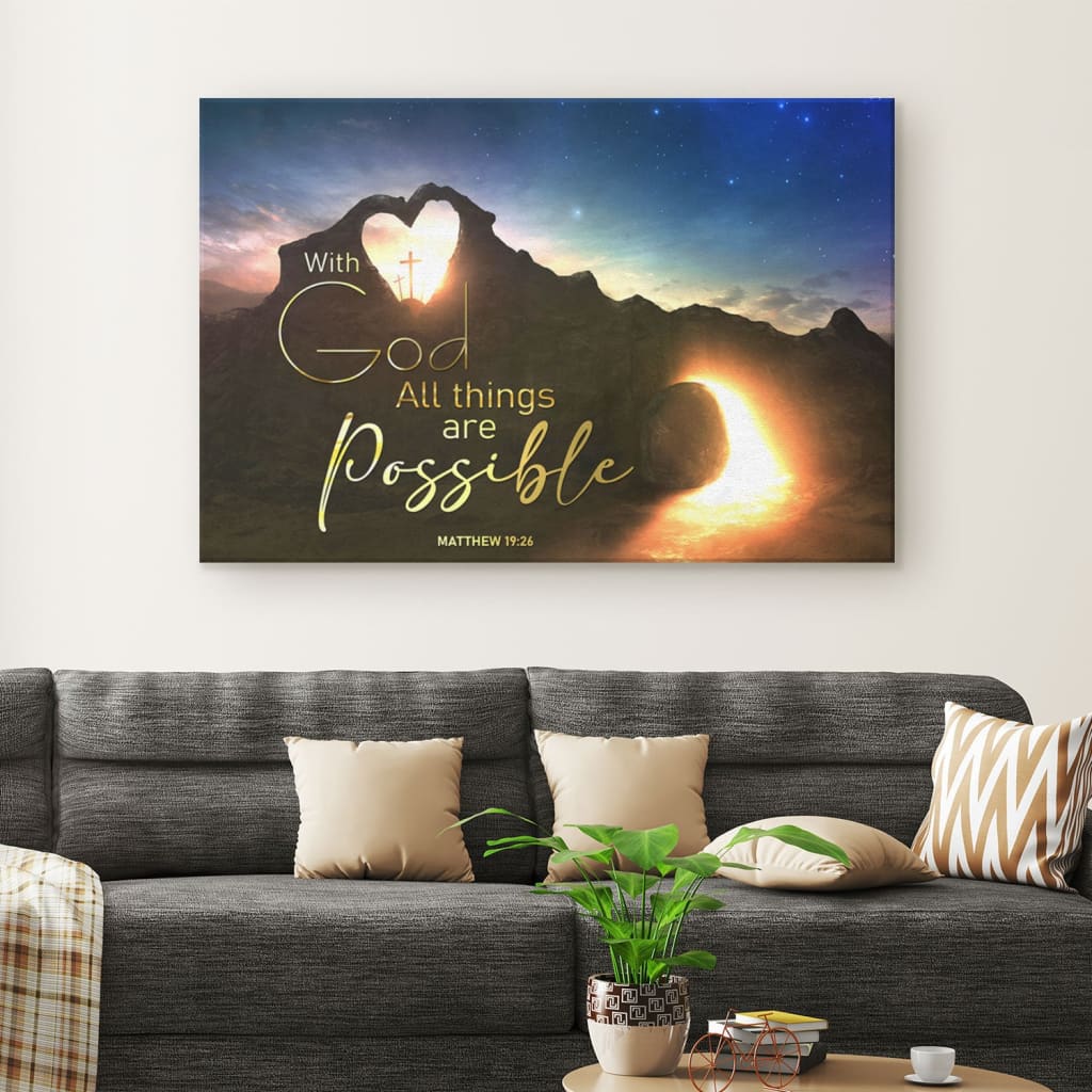 With God All Things Are Possible Wall Art Canvas, Christian Easter Gifts – Religious Wall Decor