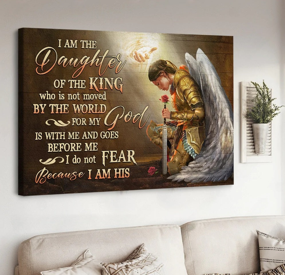 Woman Warrior Angel Wings Jesus I Am The Daughter Of The King Canvas Wall Art – Jesus Canvas Pictures – Christian Wall Posters