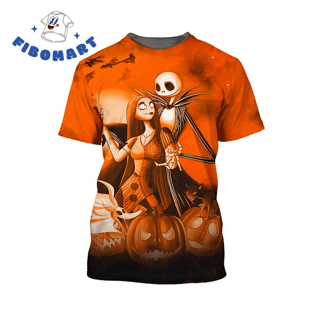 Jack Skellington And Sally Pumpkin Zero Halloween 3D Shirt 1