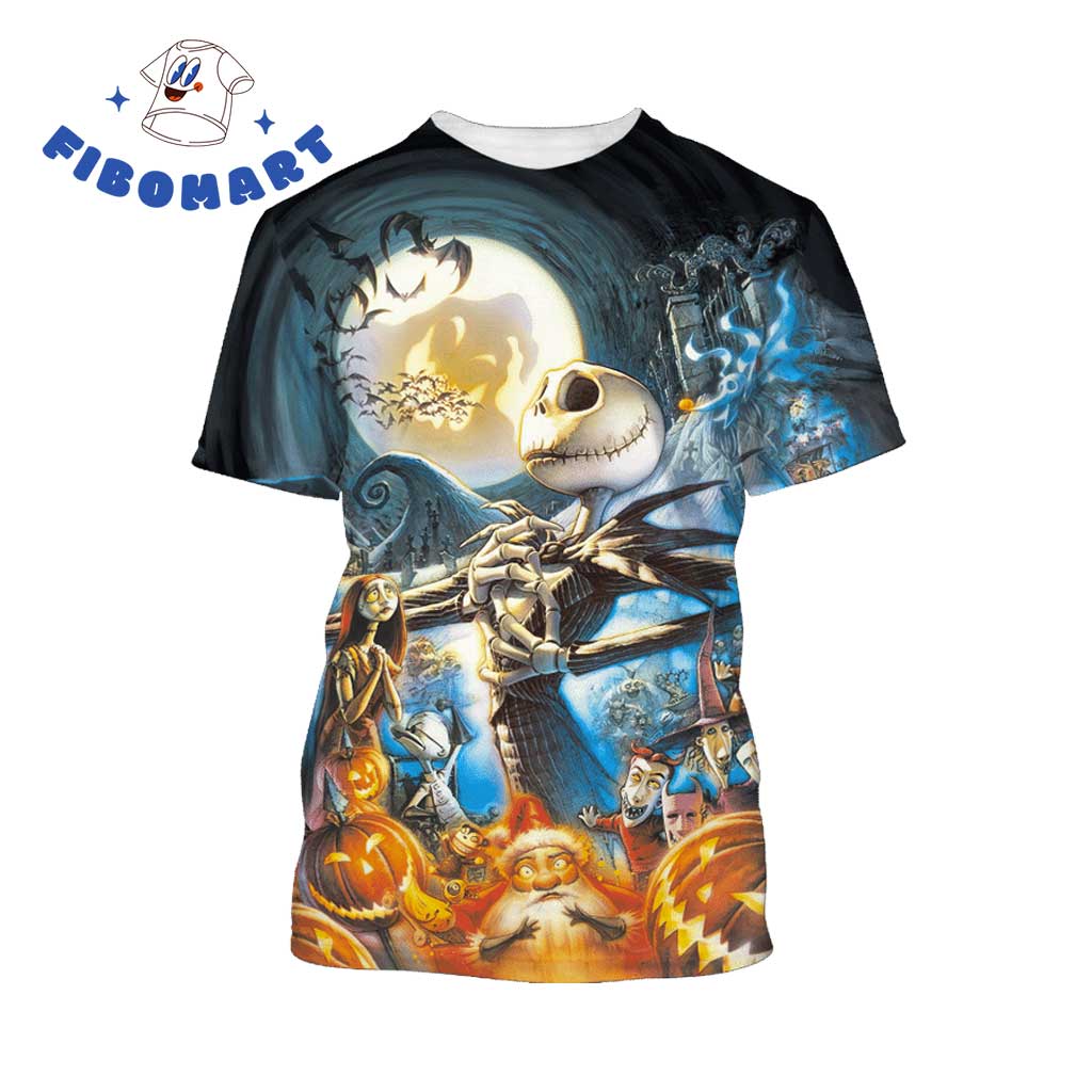 Jack Skellington And Sally Scary Pumpkin Santa Clause Halloween Shirt 1