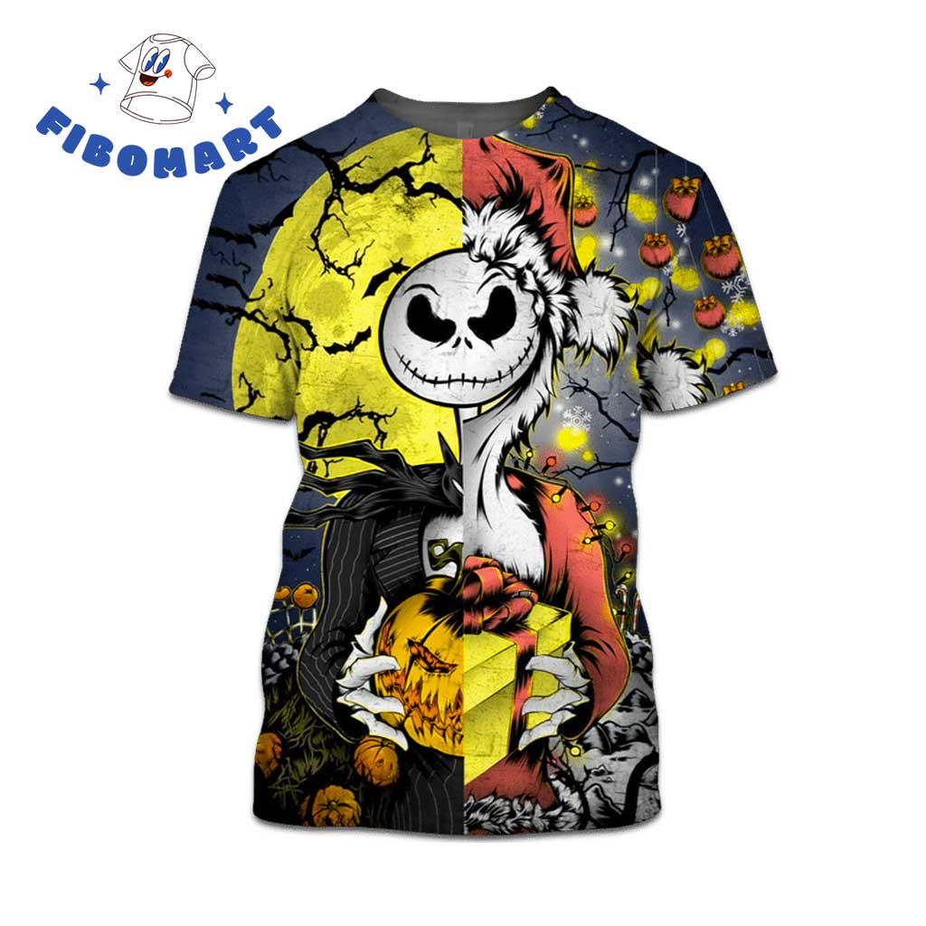 Jack Skellington Bring Halloween x Christmas Gifts 3D Shirt 1