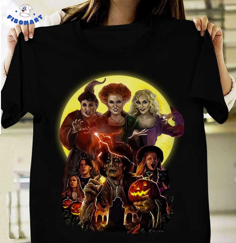 The Sanderson Sister and Billy Butcherson Holding Evil Pumpkin Hocus Pocus Shirt 1