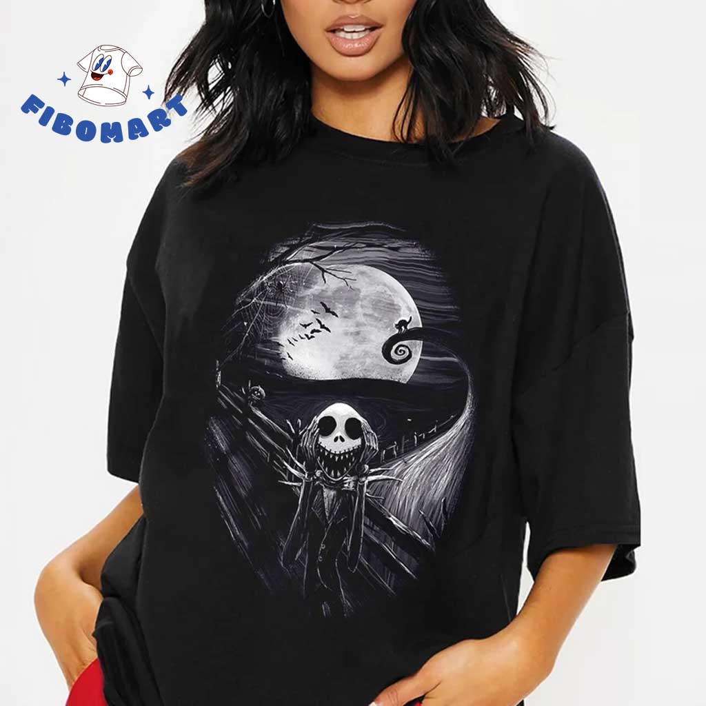 The creepy Jack is painted in Van Gogh Art Spider Bat and Cat at Spiral Halloween Shirt 1