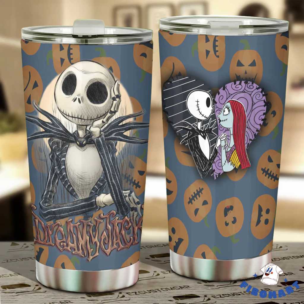 Dreamy Jack And Sally With Pumpkin Patterns Halloween Tumbler 1