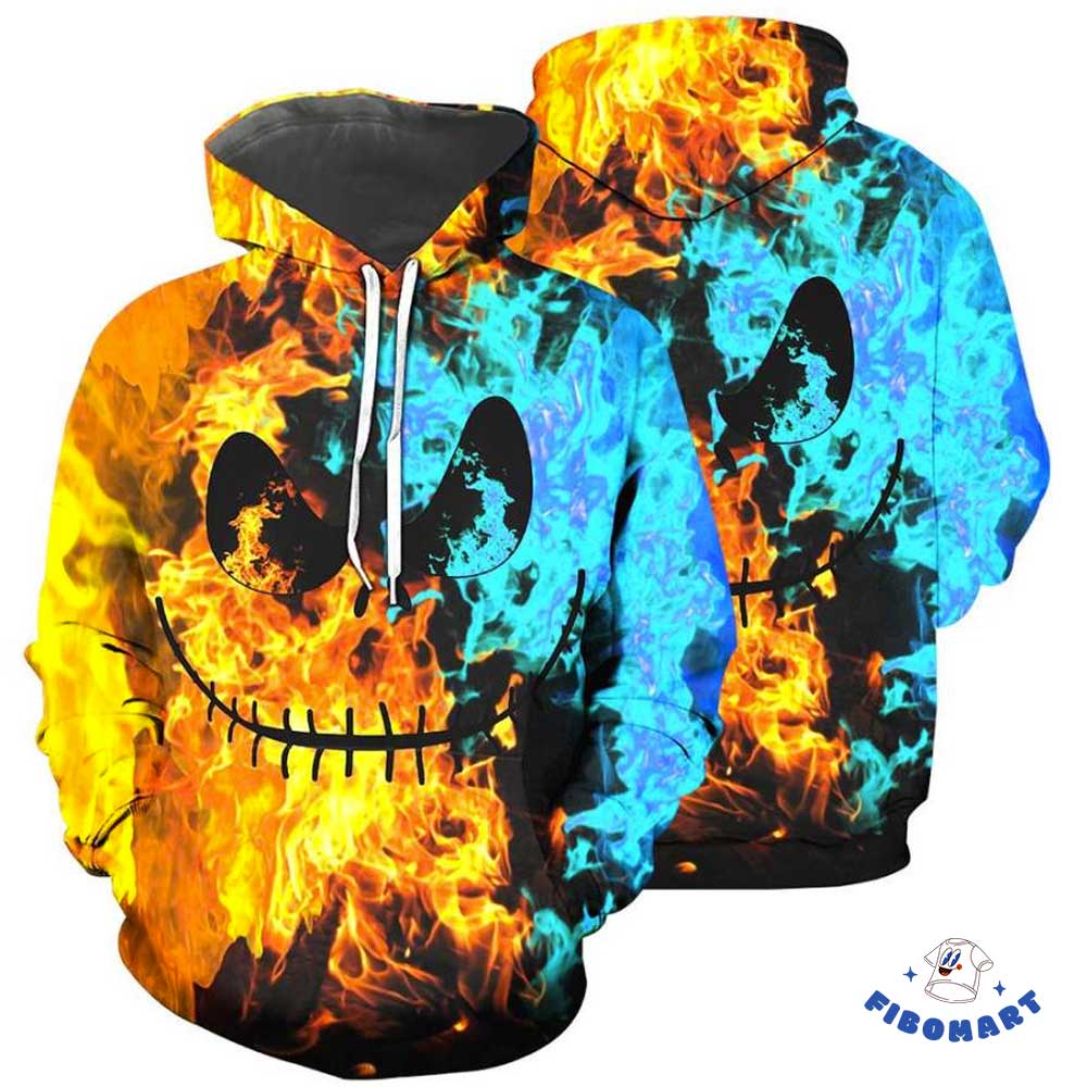 Fire And Ice Jack Skeleton 3D Hoodie 1