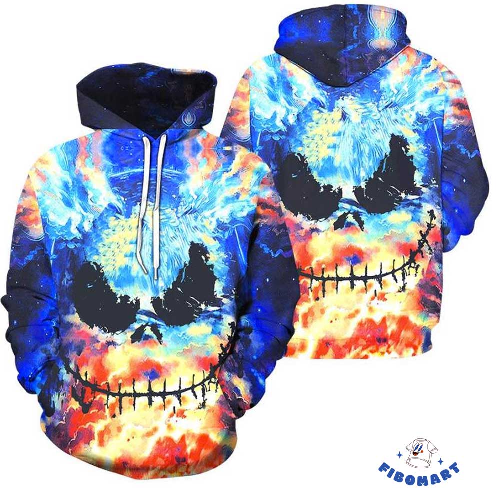 Flame And Ice Jack Skeleton Head 3D Hoodie 1