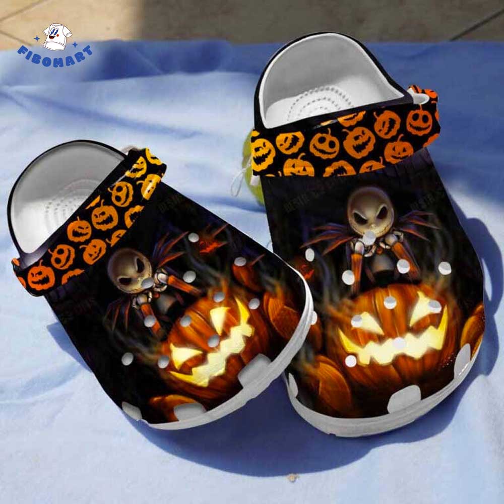 Funny Jack Skeleton Angry Pumpkin Halloween Crocs 1