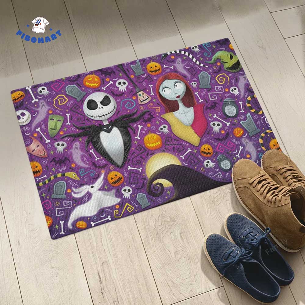 Funny Jack and Sally Halloween Doormat Zero Oogie Boogie Bone Skull Icon Patterns 2