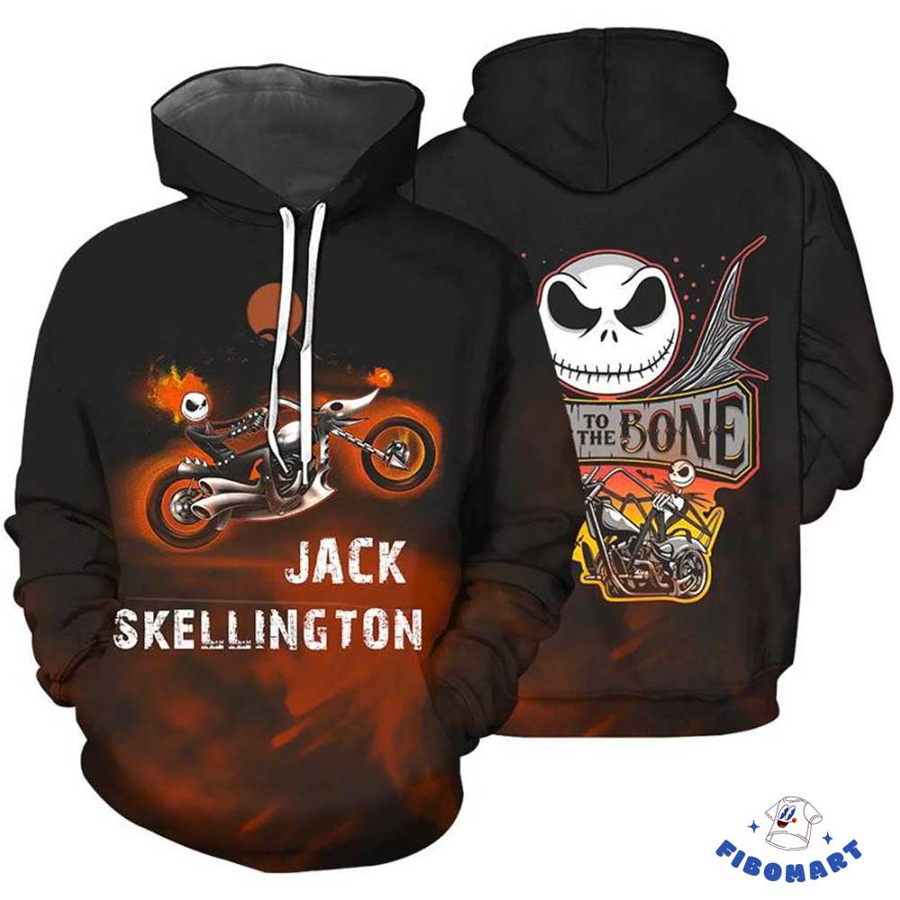 Ghost Rider Jack Skellington And Zero 3D Hoodie Bad To The Bone 1