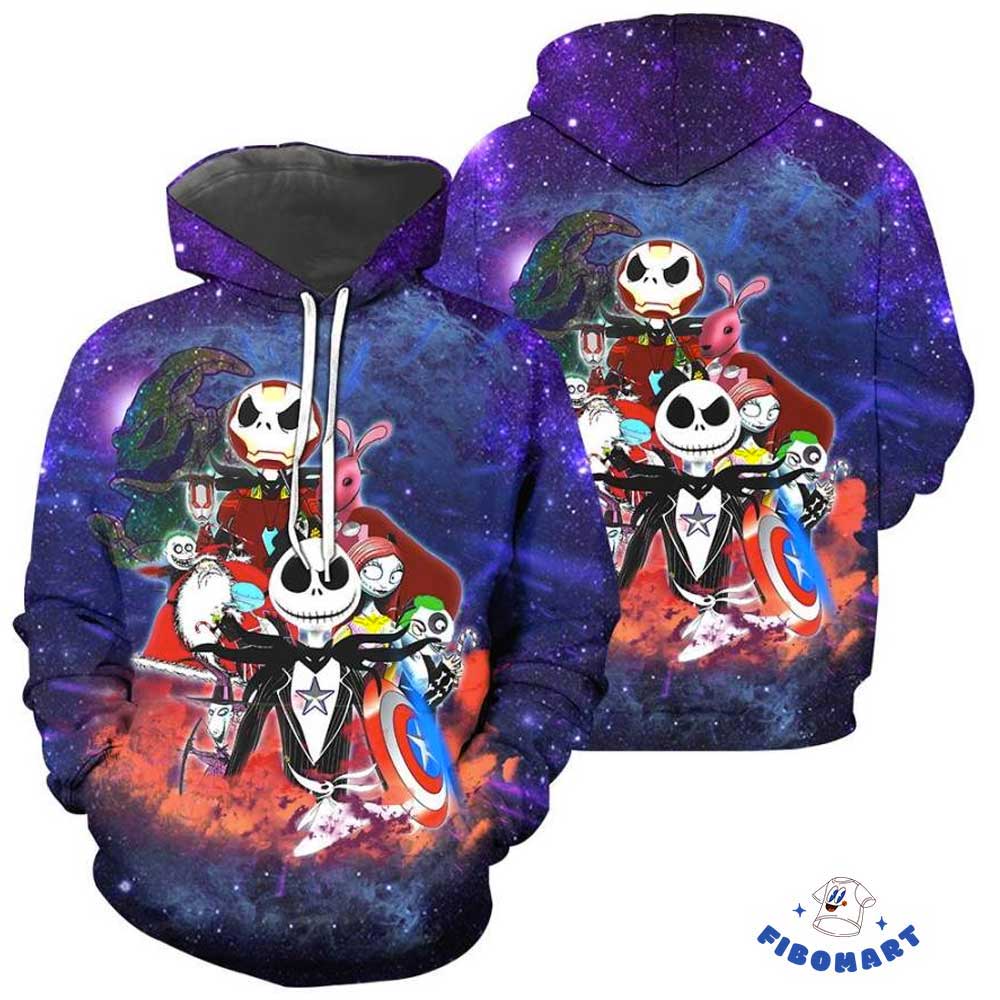 Iron And Captain Jack Skeleton 3D Hoodie With Other The Nightmare Before Christmas Characters 1 1