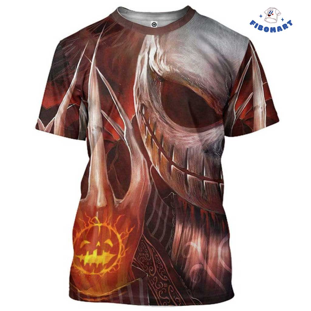 Jack Skeleton Flaming Pumpkin Sign On Hand 3D shirt 1