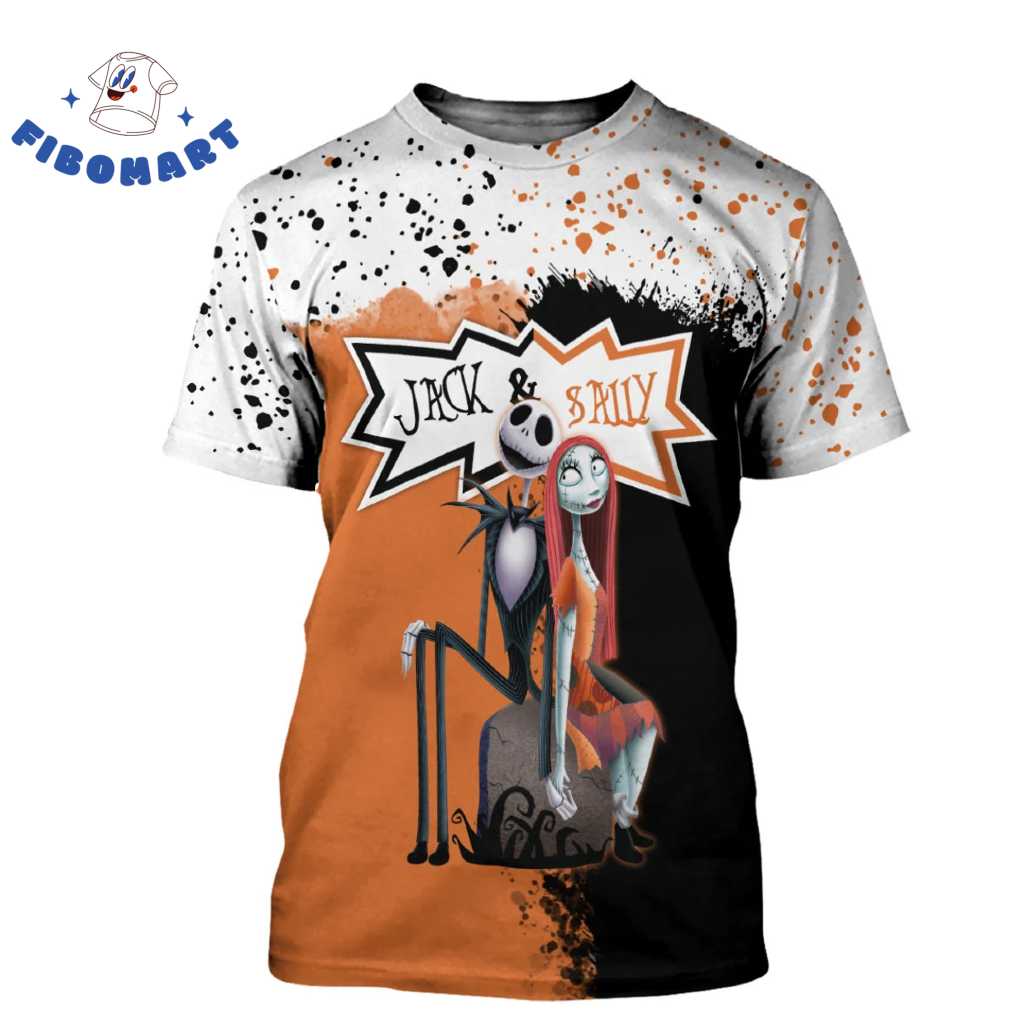 Jack Skeleton Sally Orange Black Splatter Halloween 3D shirt 2
