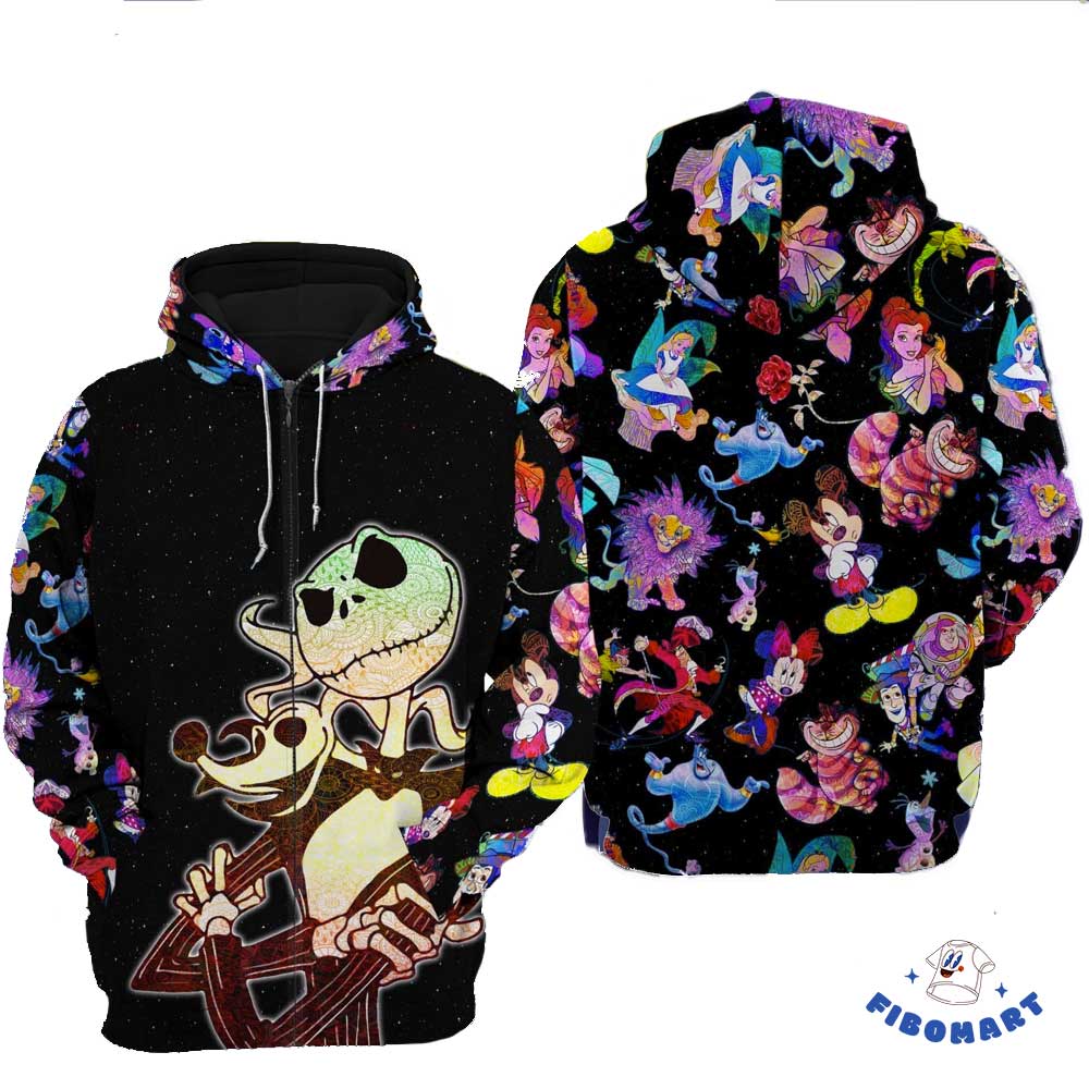 Jack Skellington And Zero In Galaxy 3D Hoodie Mickey Mine And Disney Characters Background 2