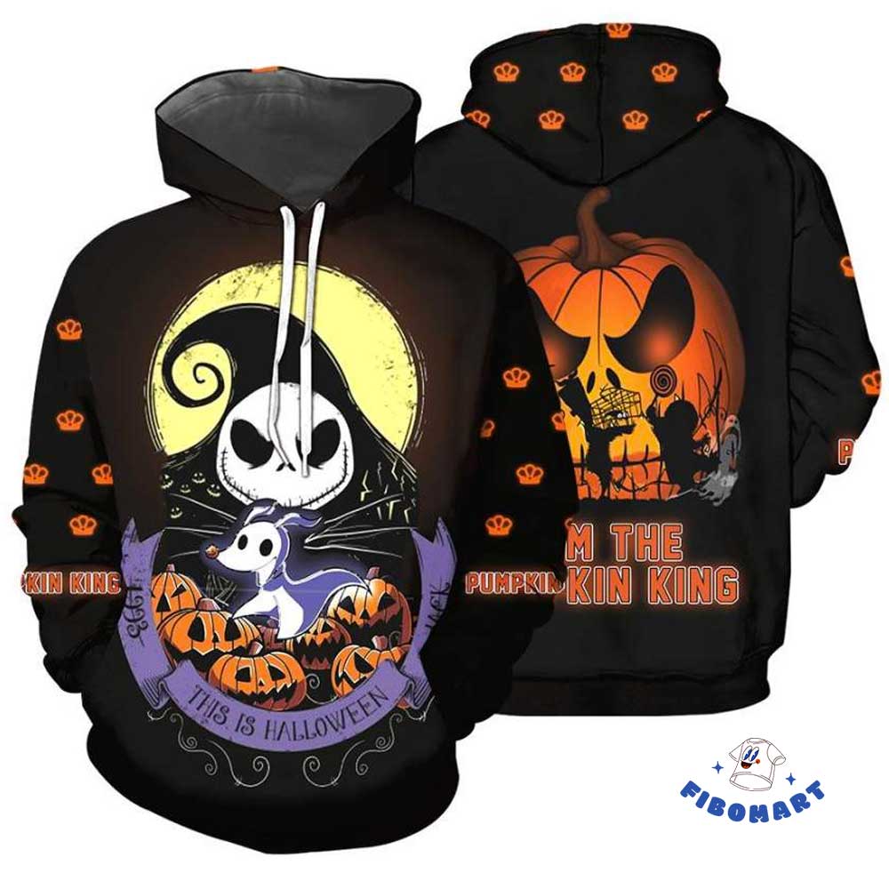 Jack Skellington And Zero Pumpkin 3D Hoodie I Am The Pumpkin King 1