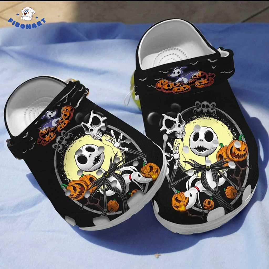 Jack Skellington And Zero With Skull Balloon Halloween Crocs Scary Pumpkin Black Bat 1