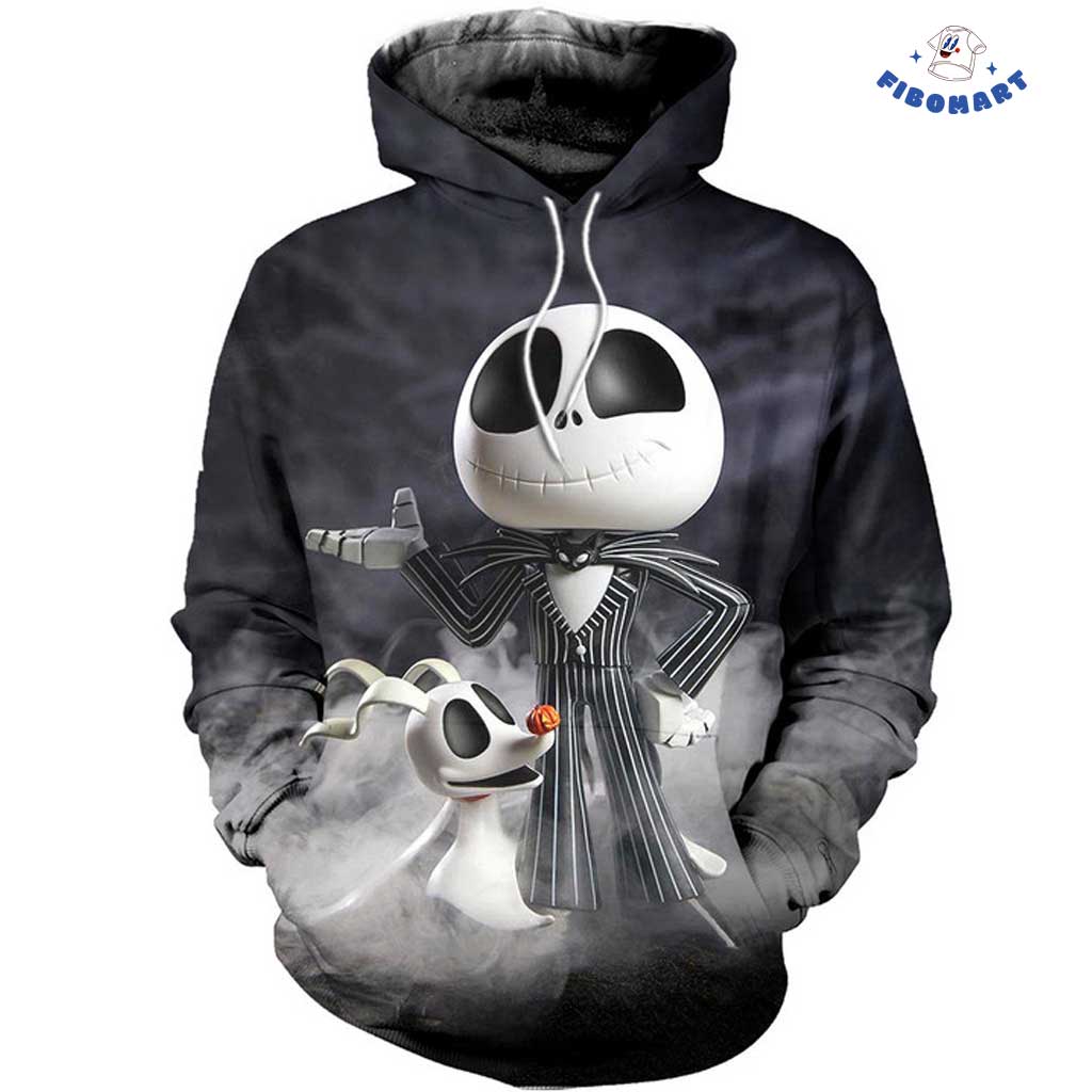 Jack Skellington and Zero Surrounded by Fog Halloween 3D Shirt 3