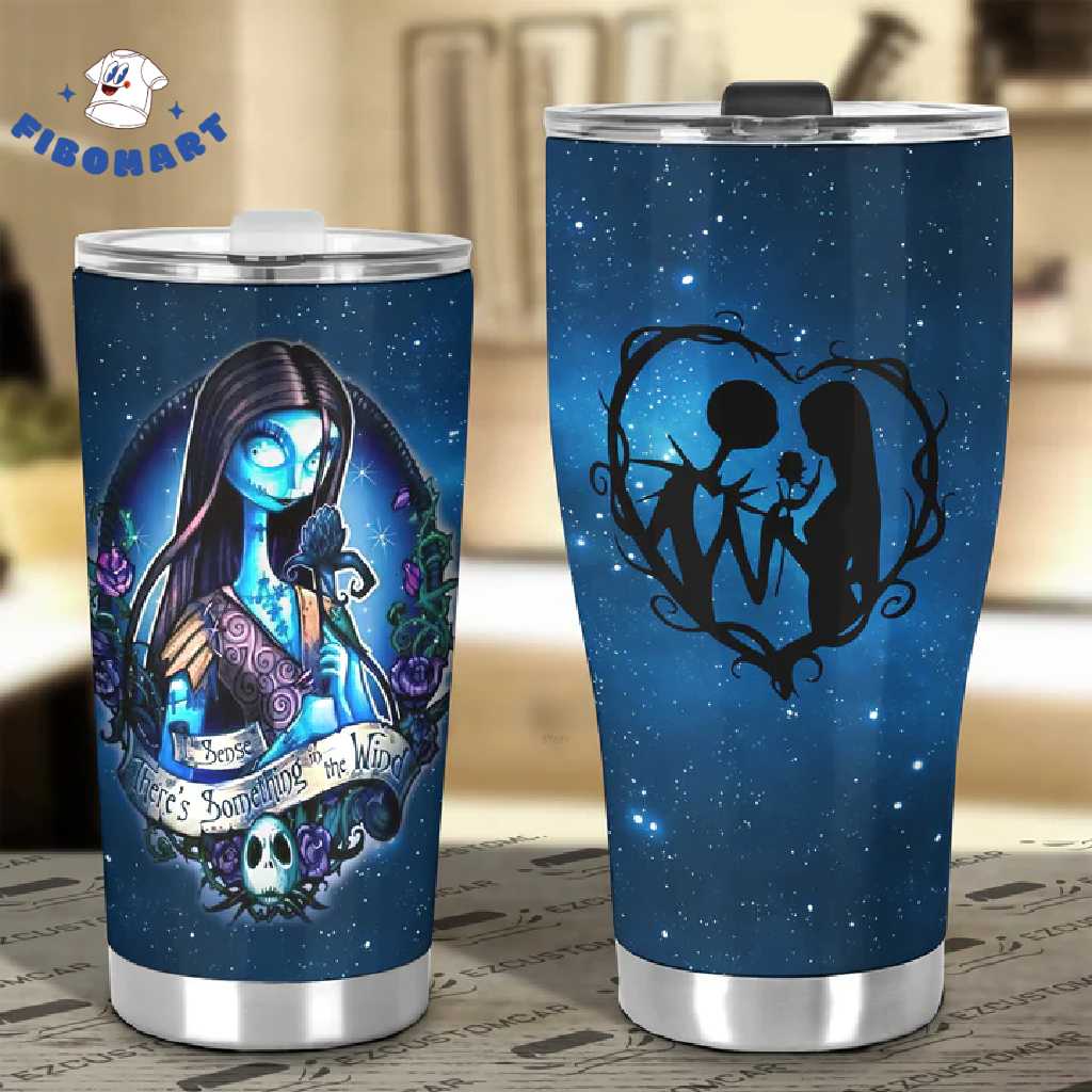 Jack and Sally Bring A Rose Blue Galaxy Halloween Tumbler 1