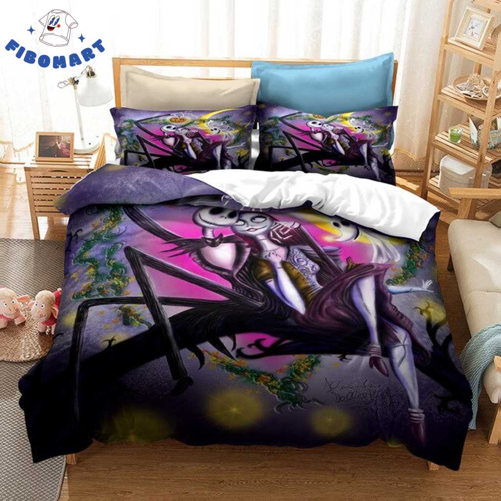 Jack and Sally Fall Into Each Other On The Tree Halloween Bedding Set Zero Pumkin and New Moon 1