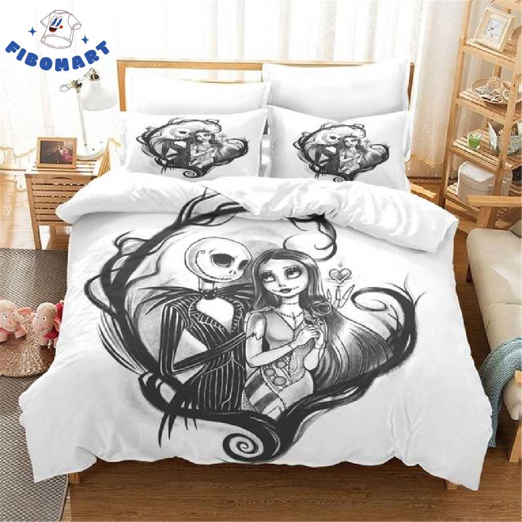 Jack and Sally Lover In Heart Black And White Color Bedding Set 1
