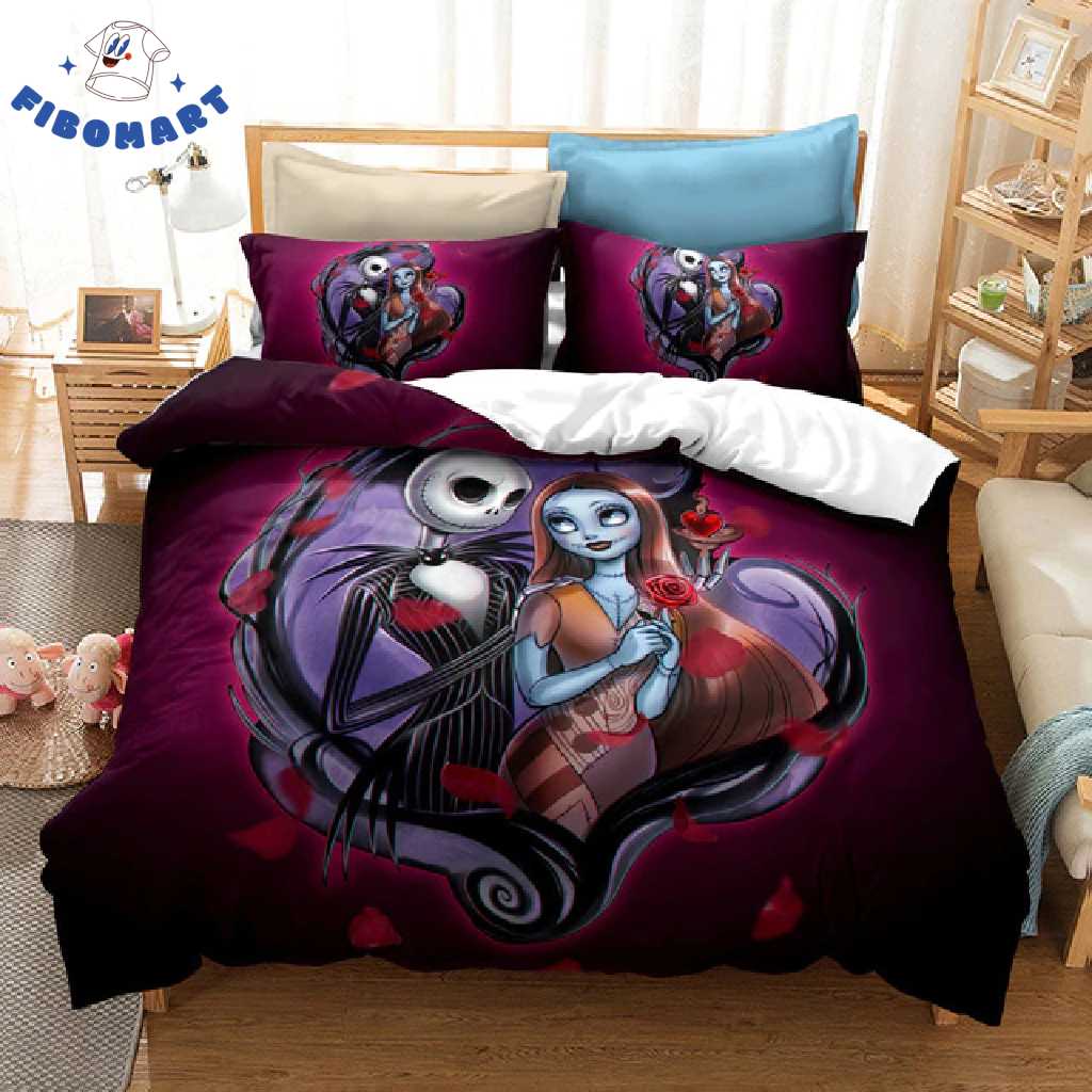 Jack and Sally Lover In Purple Heart Nightmare Before Christmas Bedding Set 1