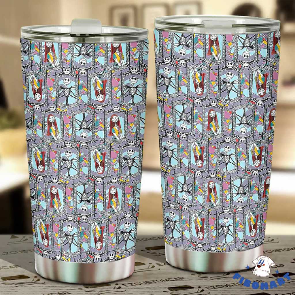 Top 18+ Nightmare Before Christmas Gifts For Jack And Sally Lover Shop Graphic Designed T-Shirt and Apparel Jack and Sally Pattern Halloween Tumbler 1