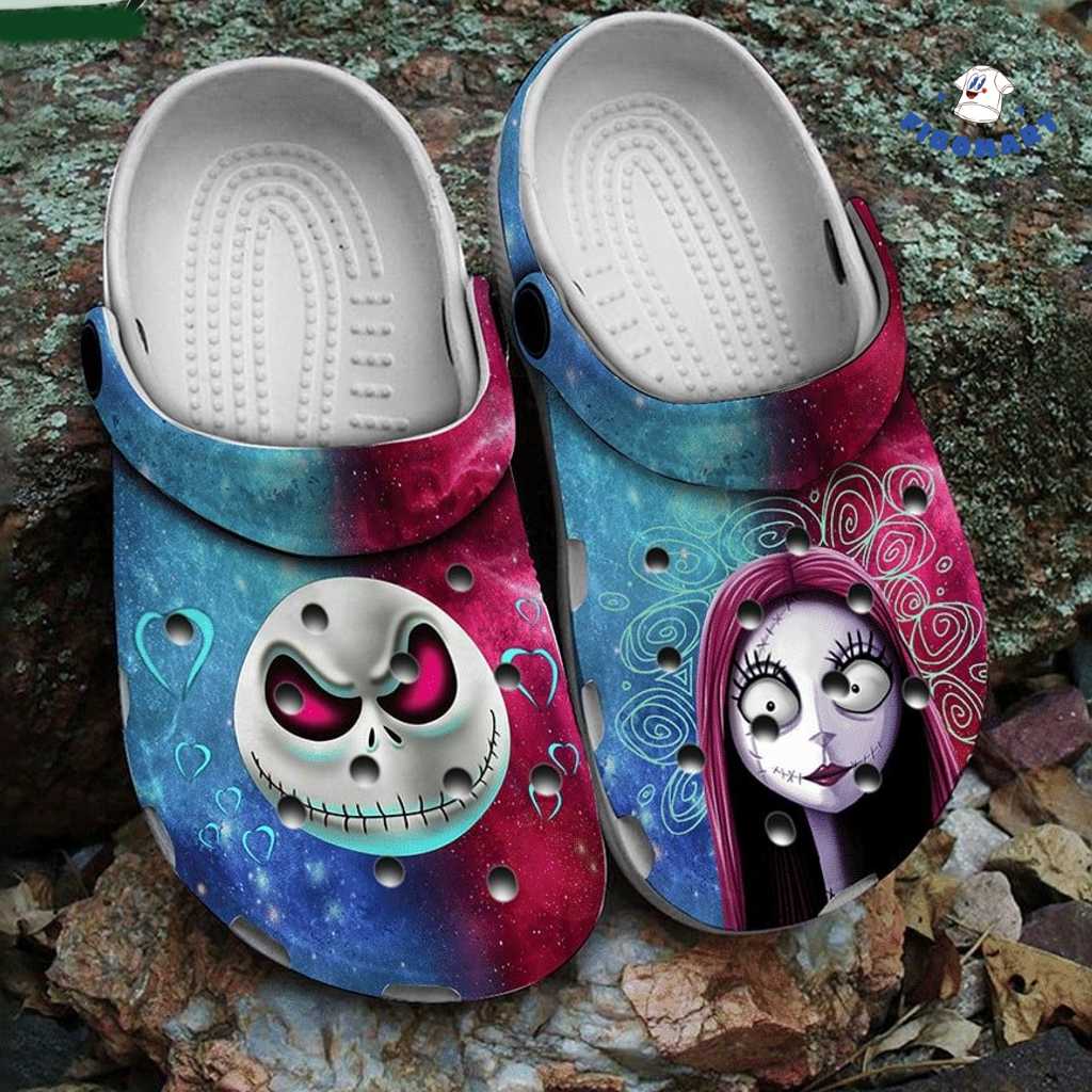 Jack and Sally Pink And Blue Portrait Halloween Crocs 1