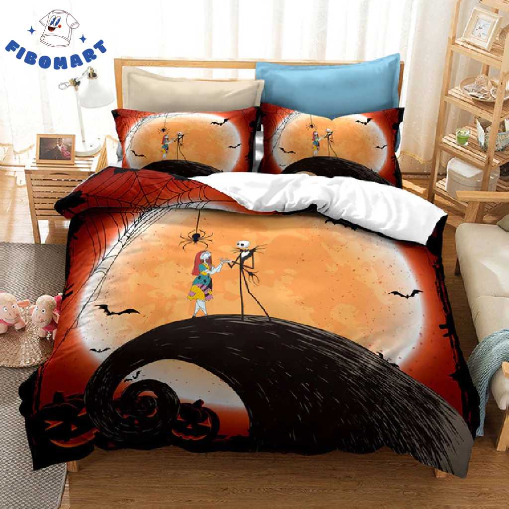 Top 18+ Nightmare Before Christmas Gifts For Jack And Sally Lover Shop Graphic Designed T-Shirt and Apparel Jack and Sally Propose Under The Moonlight At Spiral Hill Nightmare Before Christmas Bedding Set 1