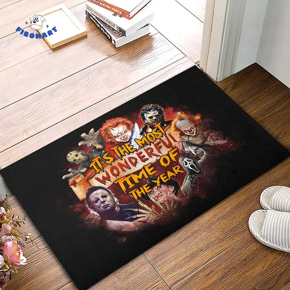 Top 13+ Michael Myers Gift Ideas For Halloween Shop Graphic Designed T-Shirt and Apparel Michael Myers Jason Freddy Krueger Chucky Leatherface Pennywise Ghostface Halloween Doormat Its The Most Wonderful Time Of The Year Horror Movies Characters Doormat 1