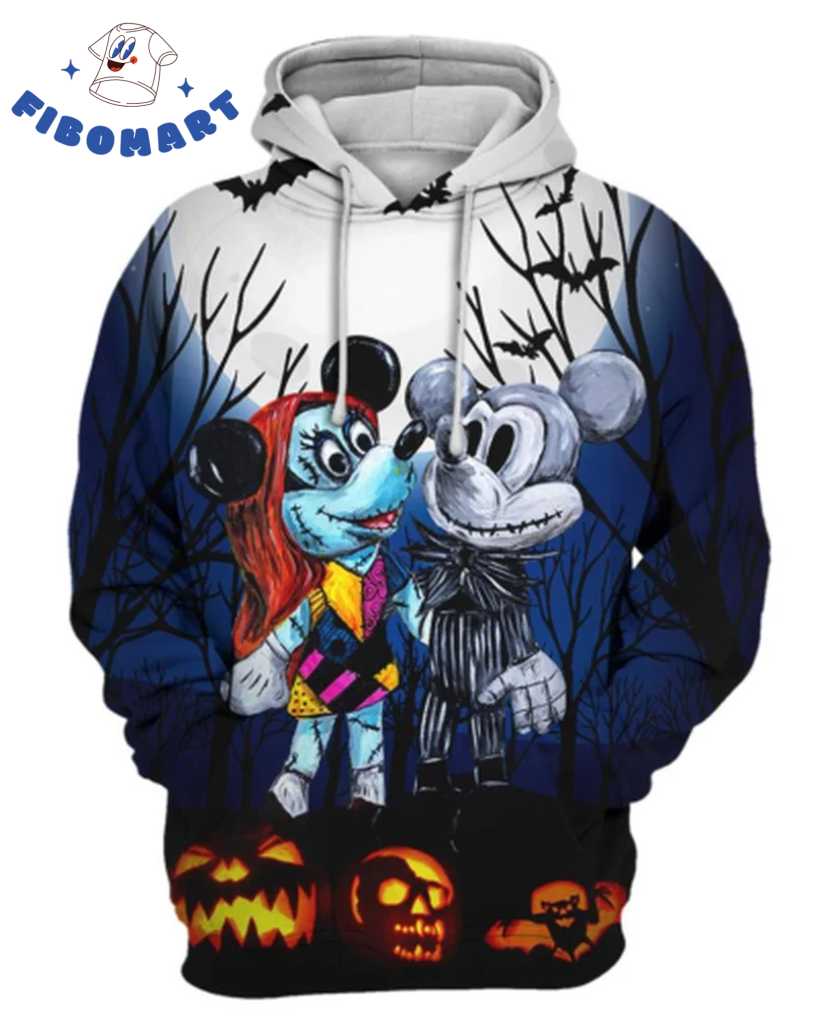 Top 18+ Nightmare Before Christmas Gifts For Jack And Sally Lover Shop Graphic Designed T-Shirt and Apparel Mickey And Minnie Mash Up Jack And Sally Halloween 3D Shirt 1