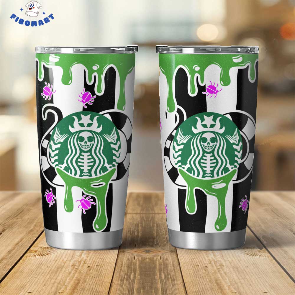 Skeleton Starbuck With Green Blood Flow Halloween Tumbler 1