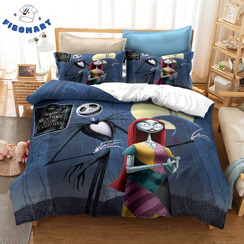 Top 18+ Nightmare Before Christmas Gifts For Jack And Sally Lover Shop Graphic Designed T-Shirt and Apparel Smiling Jack and Sally Happy Halloween Bedding Set The Nightmare Before Christmas 1