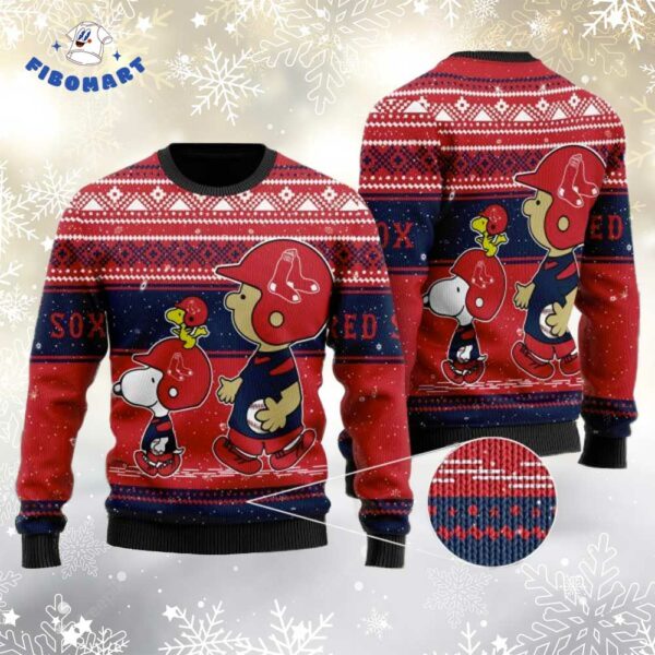 Boston Red Sox Charlie Brown Snoopy Bring A Willson Football Ugly Christmas Sweater