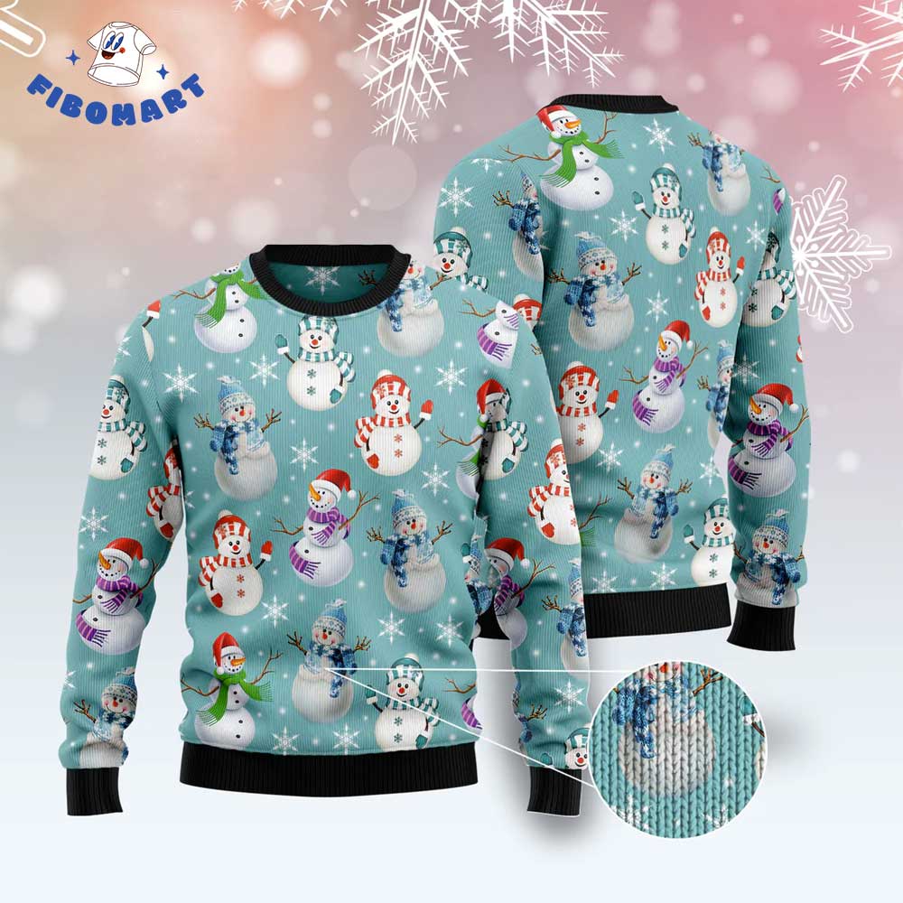 Colorful Smile Snowman Snowflakes Ugly Christmas Sweater