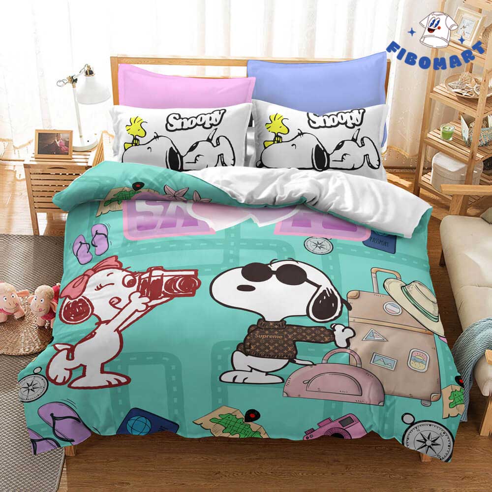 Cool Snoopy Couple Taking Photo Bedding Set