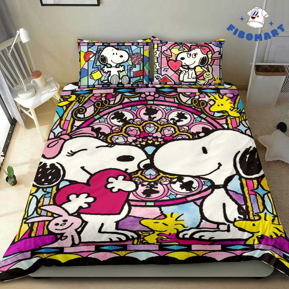Couple Snoopy In Love Woodstock Rabbit Bedding Set