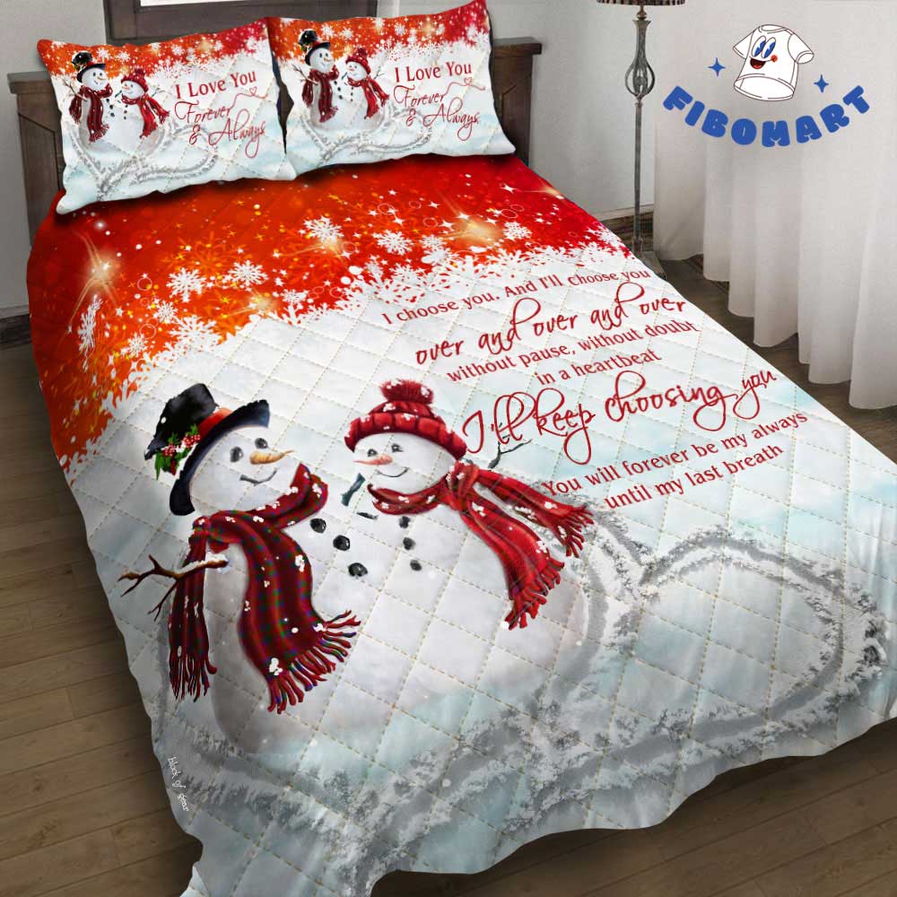 Couple Snowman I Love You Always And Forever Christmas Bedding Set