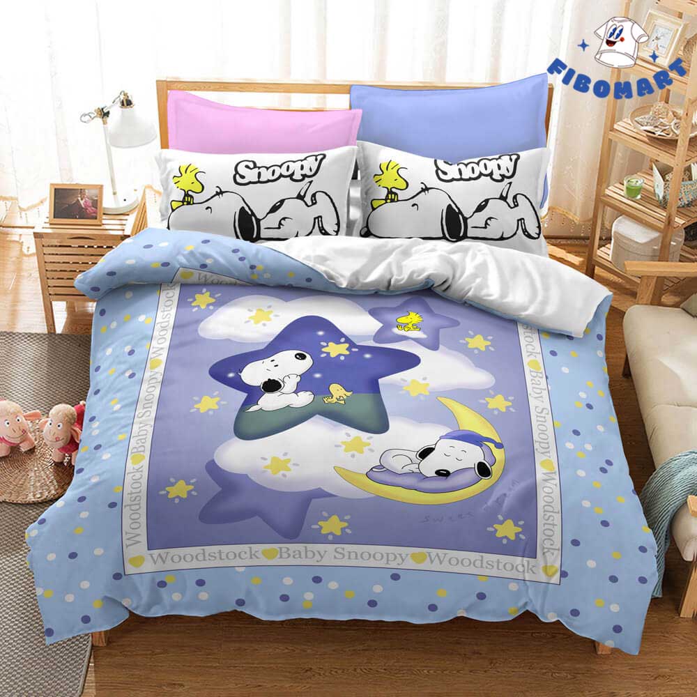 Dreaming Snoopy Woodstock On Moon And Star Bedding Set