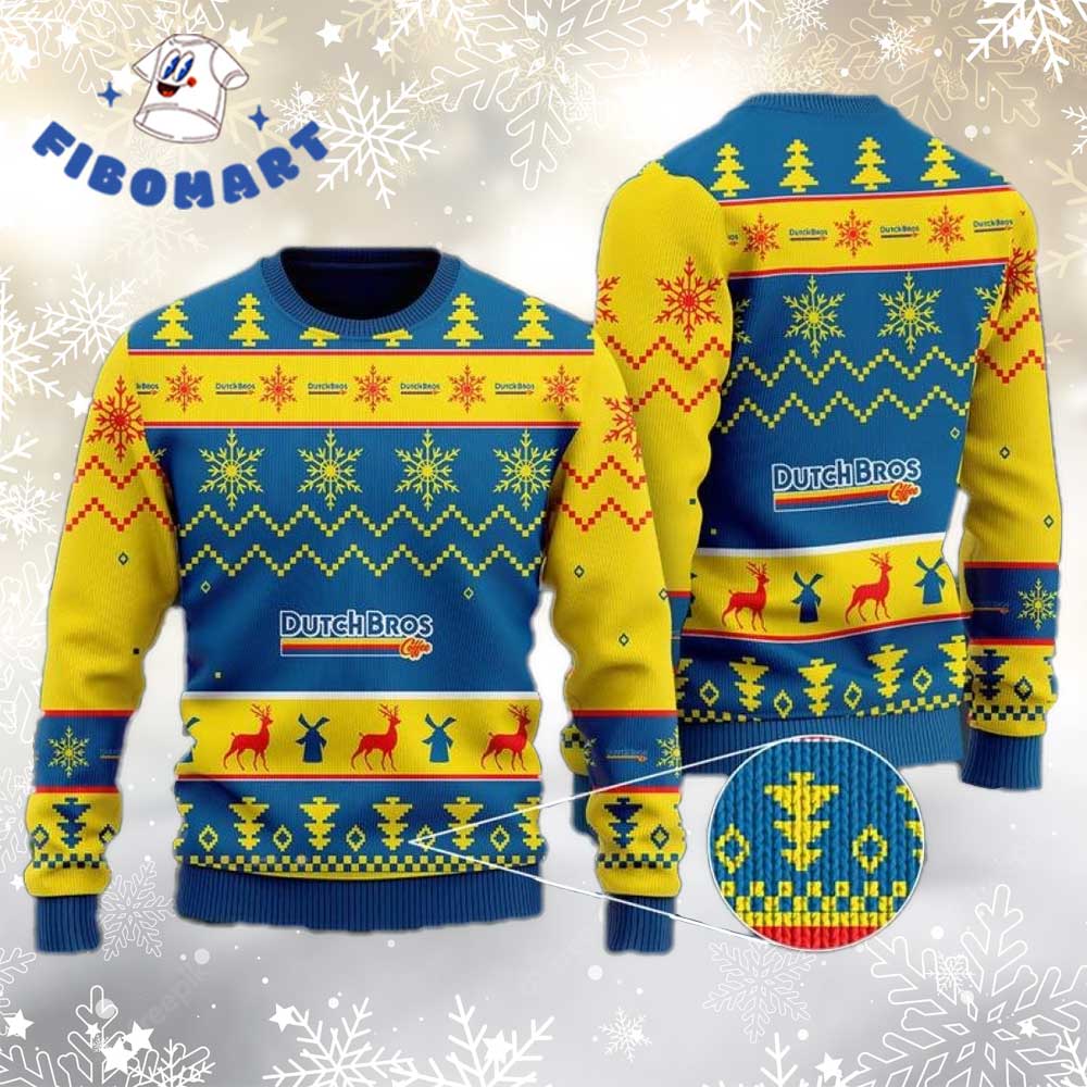 Dutch Bros Coffee Windmill Snowflake Christmas Tree Reindeer Ugly Christmas Sweater
