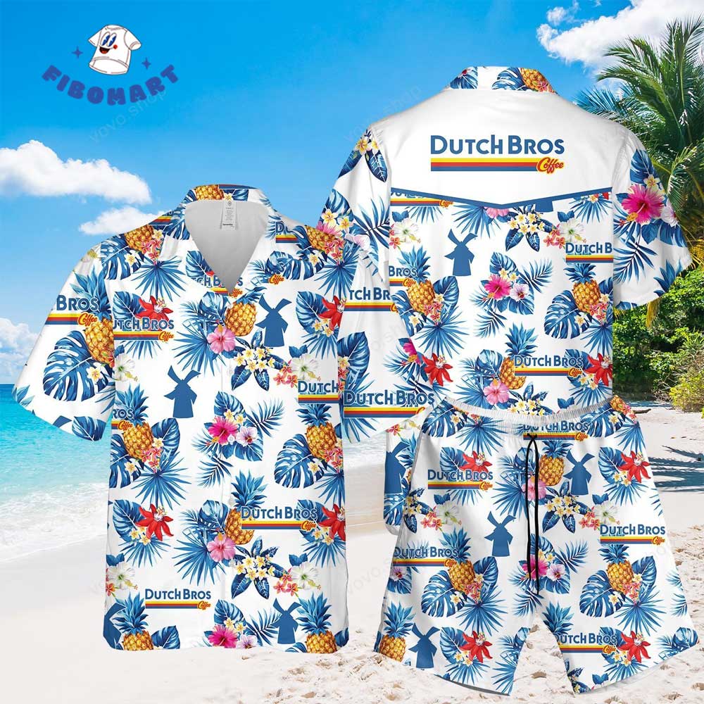 Dutch Bros Coffee Windmill Tropical Flower Hawaiian Shirt